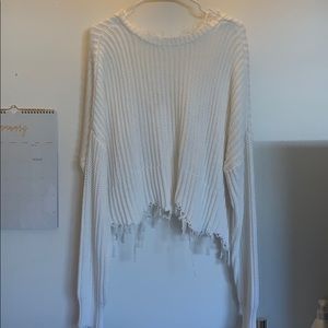 white distressed v back knit sweater shop starlow